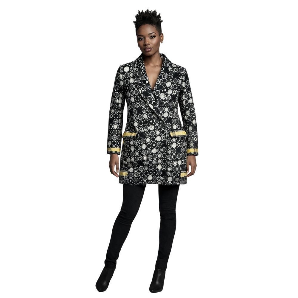 DESIGUAL Women's Sweet Emotion Y2K Wool Blend Winter Coat Black/Yellow Size 40